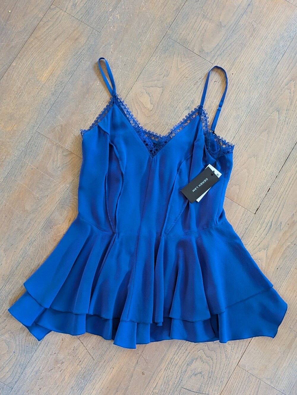 Derek Lam Silk Lace Trim Cami Top in Royal Blue